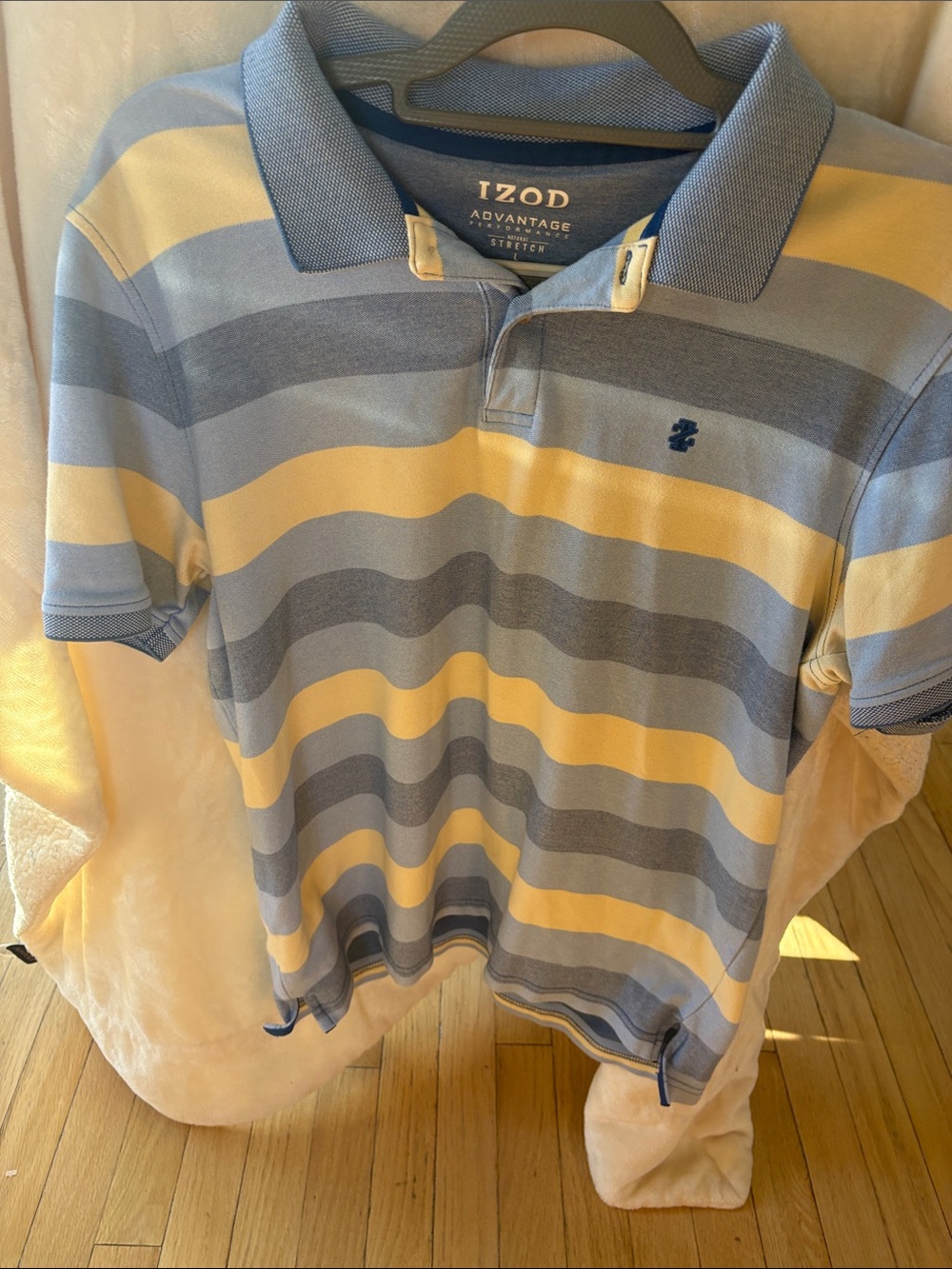 Izod Men’s Striped Polo in Light Blue and Yellow